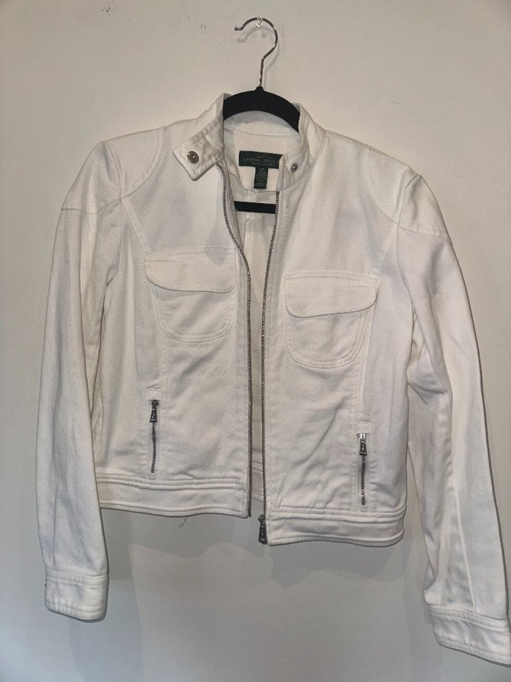 Lauren Jeans Co. Ralph Lauren White Moto Denim Jacket
